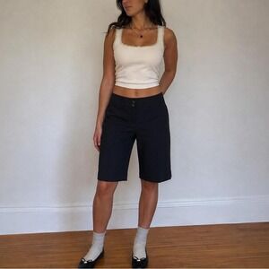 Y2K Bermuda Black Shorts Tailored Mid Rise Women 4 Quiet Luxury Dark Academia